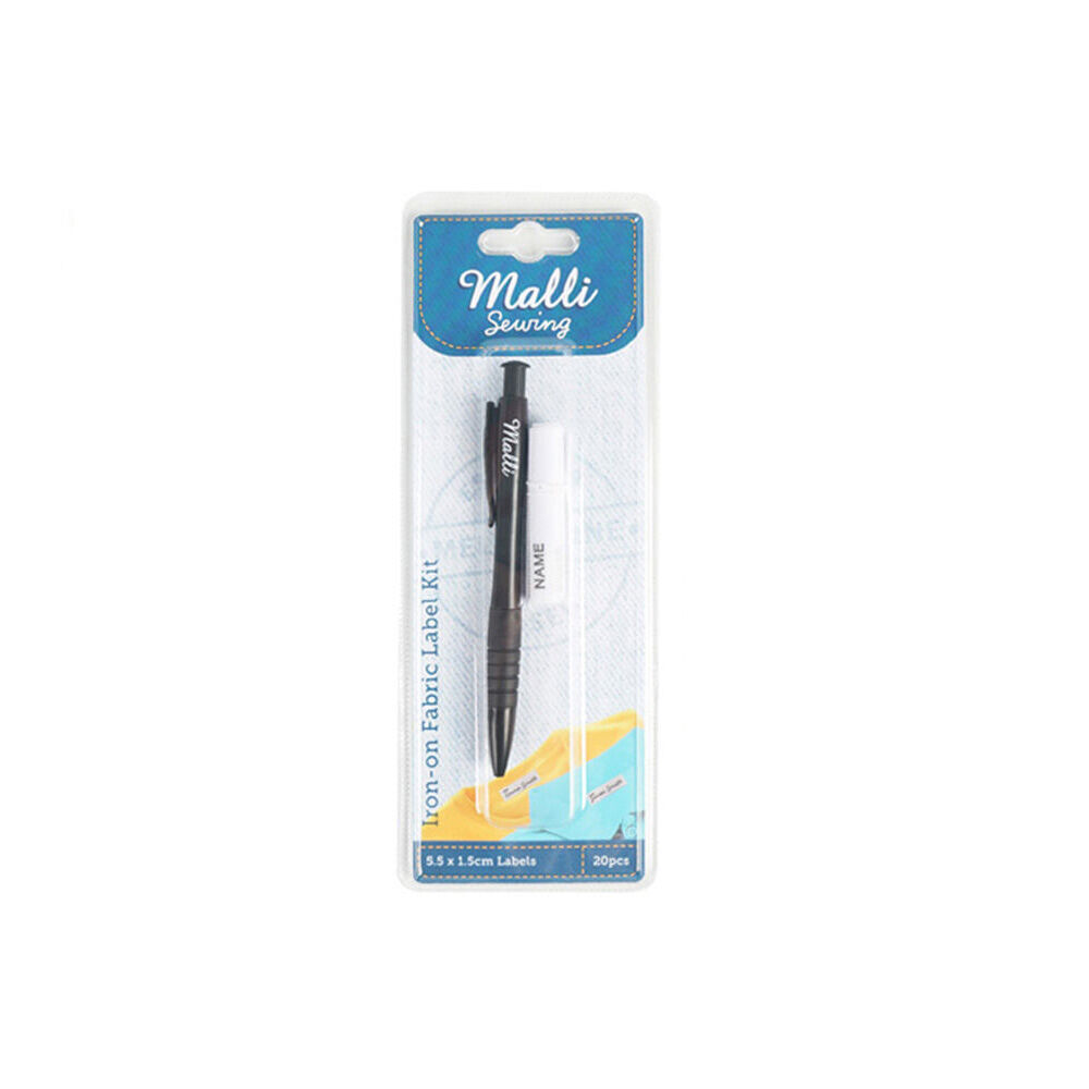 Malli Sewing Iron-On Fabric/Garment Name Label & Pen Kit 5.5x1.5cm Black (6 Pack) — image 2