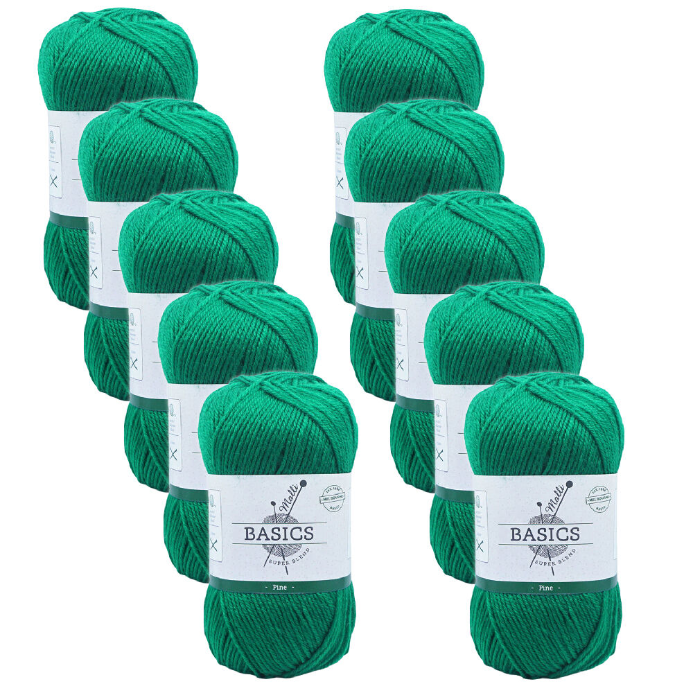 Malli Super Blend Basic Crochet Knitting Yarn 8ply 100g 16x9cm Pine (10 Pack)