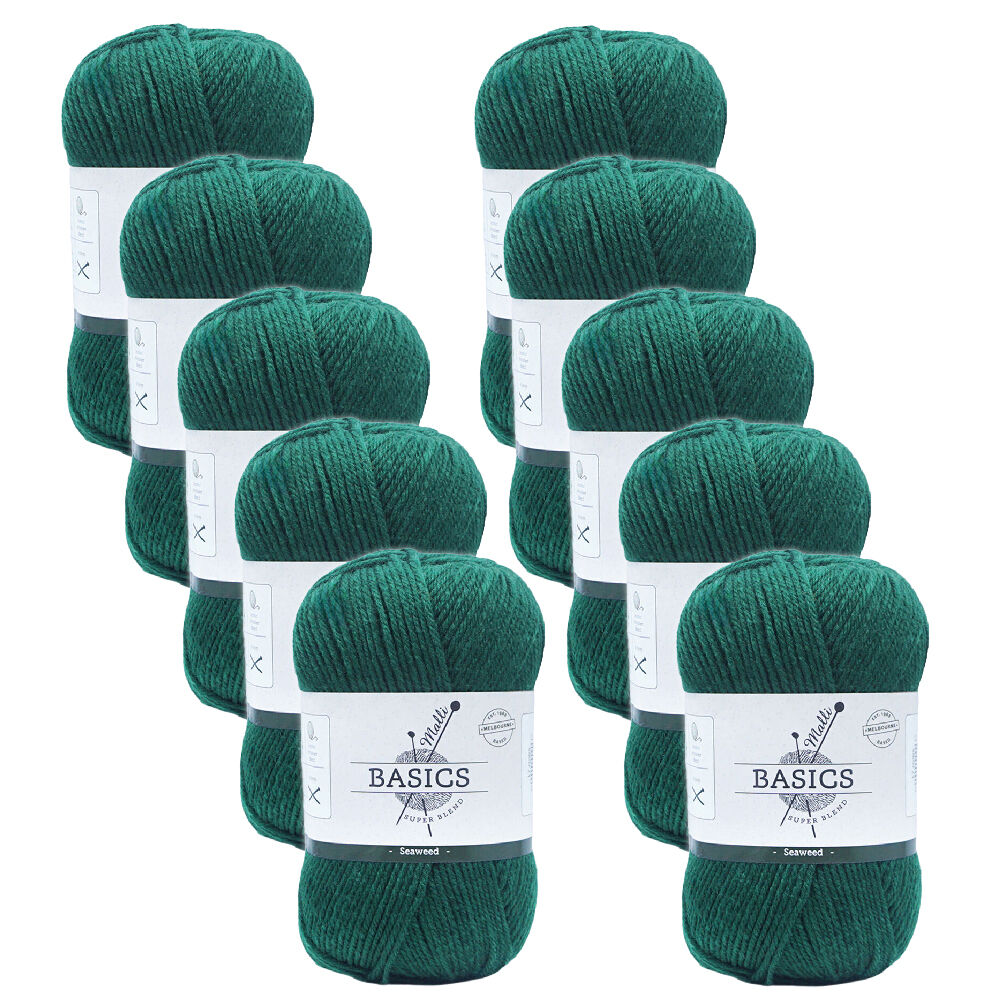 Malli Super Blend Basic Crochet Knitting Yarn 8ply 100g 16x9cm Seaweed (10 Pack)