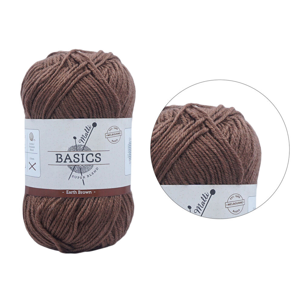 Malli 16x9cm Earth Brown Super Blend Basic Crochet Knitting Yarn 8ply 100g — image 2