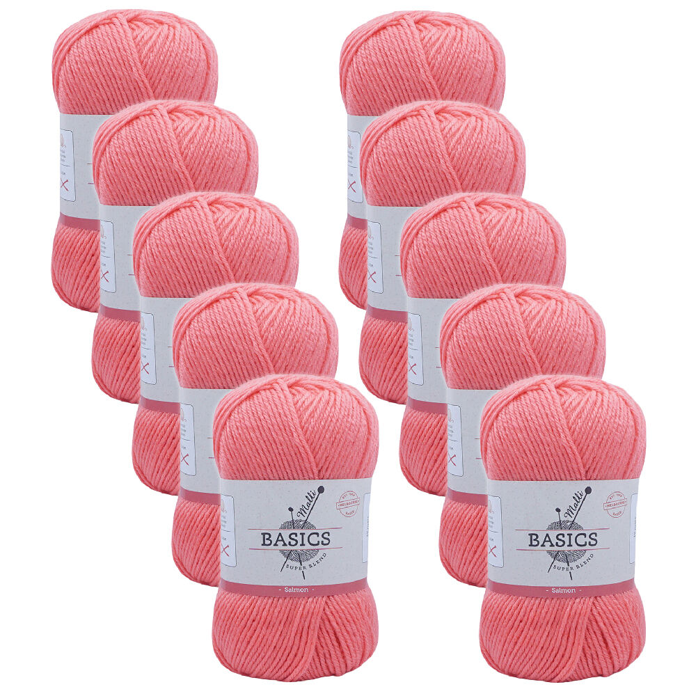 Malli Super Blend Basic Crochet Knitting Yarn 8ply 100g 16x9cm Salmon (10 Pack)
