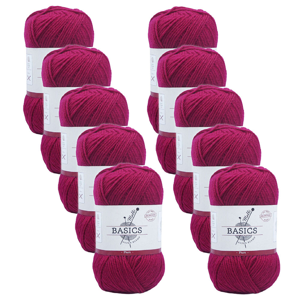 Malli Super Blend Basic Crochet Knitting Yarn 8ply 100g 16x9cm Plum (10 Pack)
