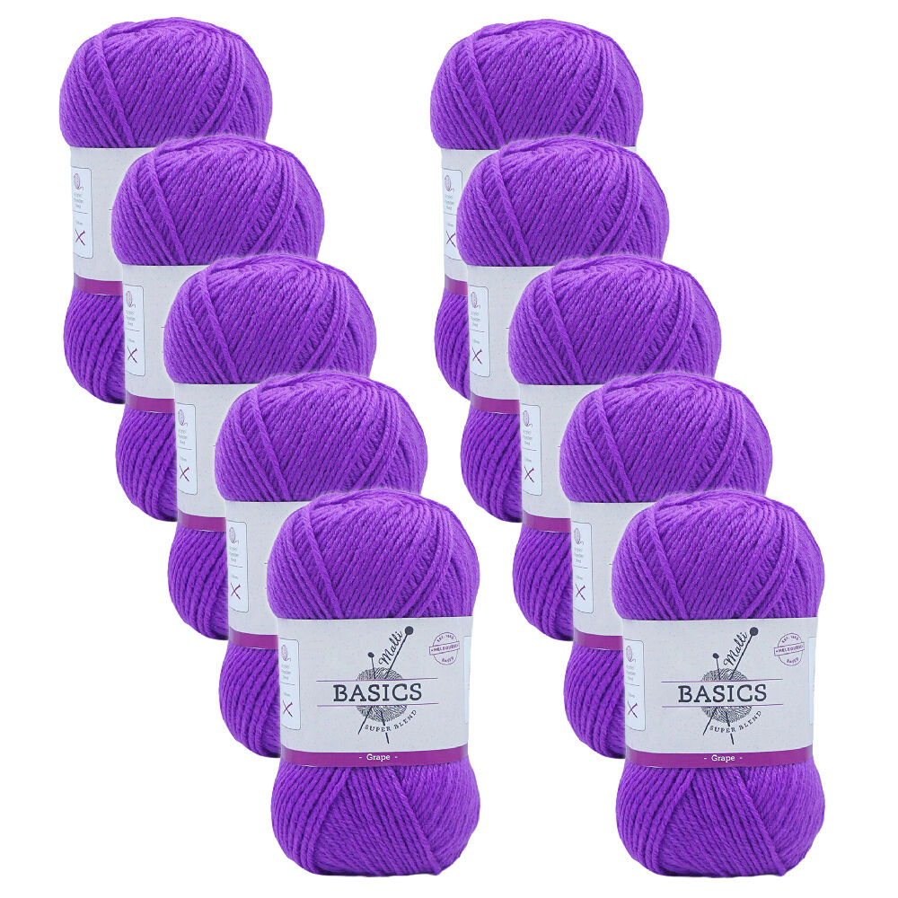 Malli Super Blend Basic Crochet Knitting Yarn 8ply 100g 16x9cm Grape (10 Pack)
