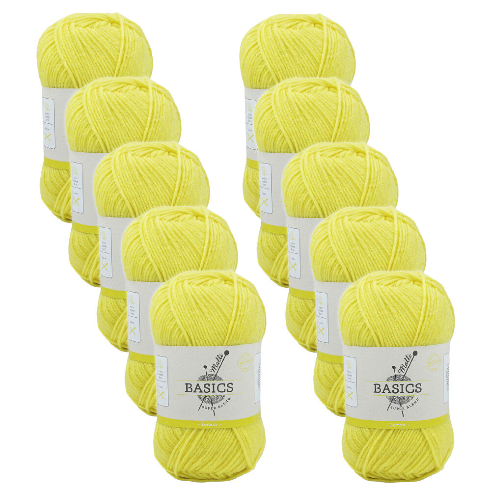 Malli Super Blend Basic Crochet Knitting Yarn 8ply 100g 16x9cm Lemon (10 Pack)