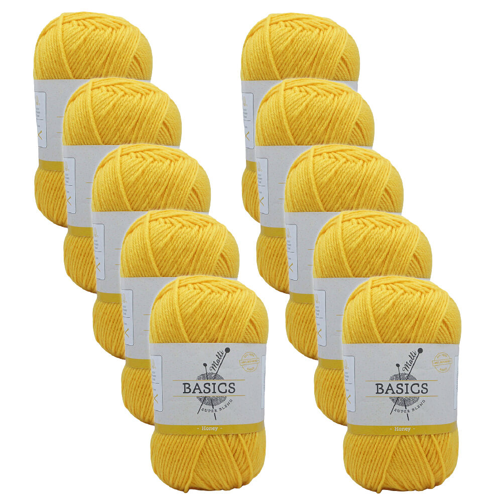 Malli Super Blend Basic Crochet Knitting Yarn 8ply 100g 16x9cm Honey (10 Pack)