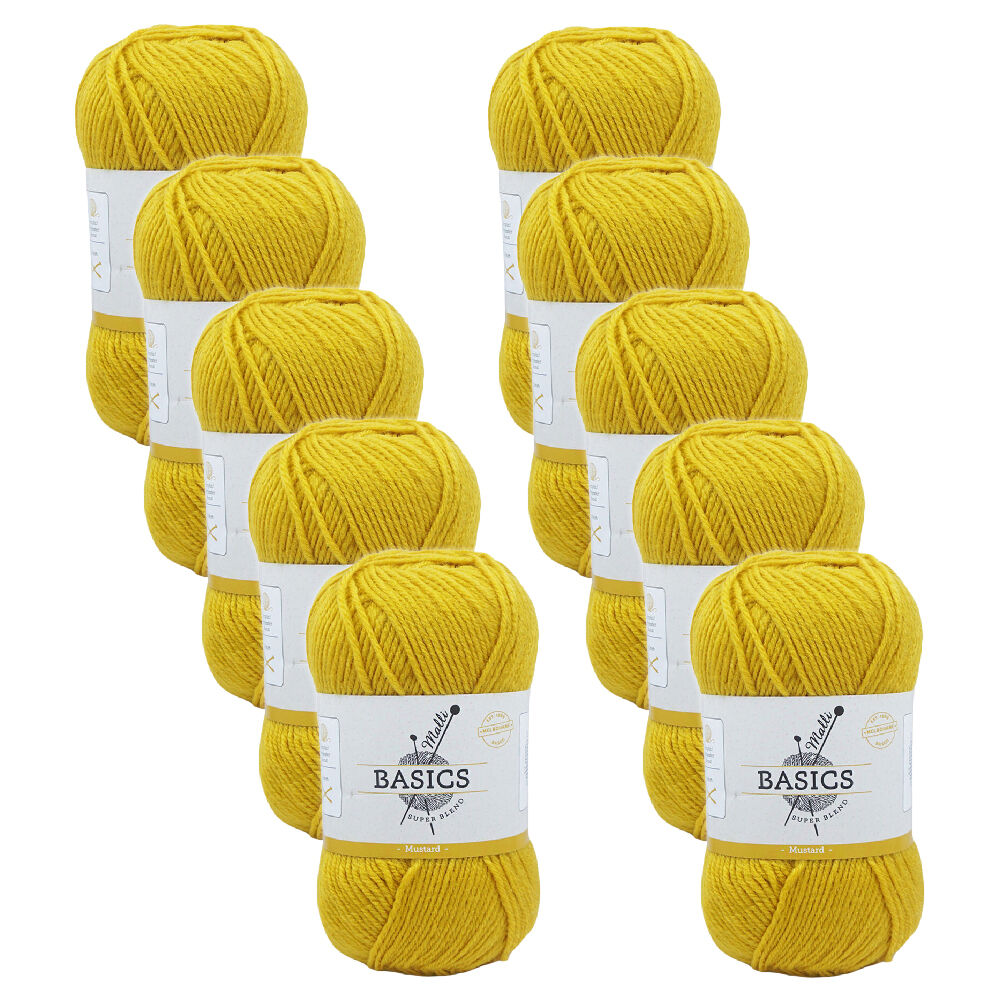 Malli Super Blend Basic Crochet Knitting Yarn 8ply 100g 16x9cm Mustard (10 Pack)