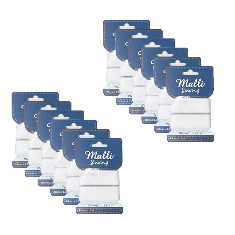 Malli Sewing Soft Elastic Band Cord 30mm x 1M - Assorted (12 Pack)
