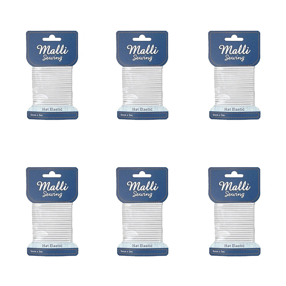 Malli Sewing 3mm x 3M Assorted Round Hat Polyester/Latex Elastic Cord/String (6 Pack)