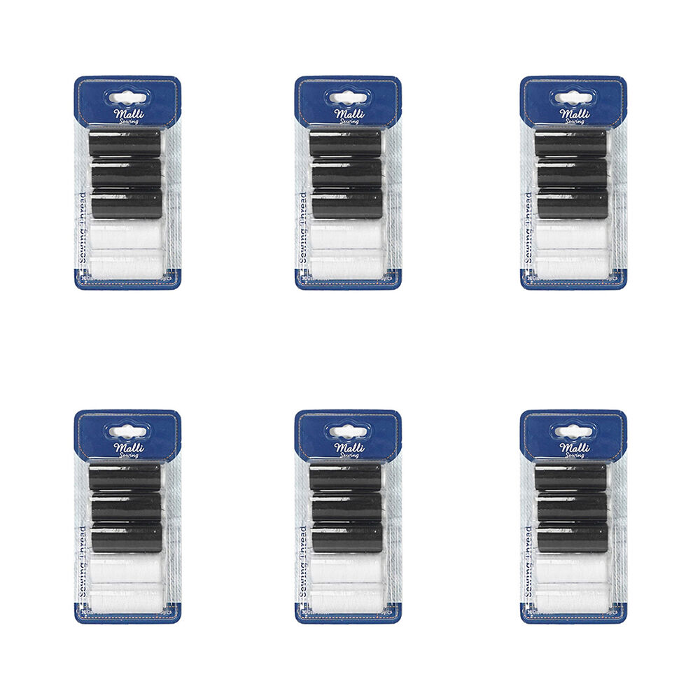 Malli 5pc Malli 180M DIY Sewing Thread Spools - White/Black (6 Pack)