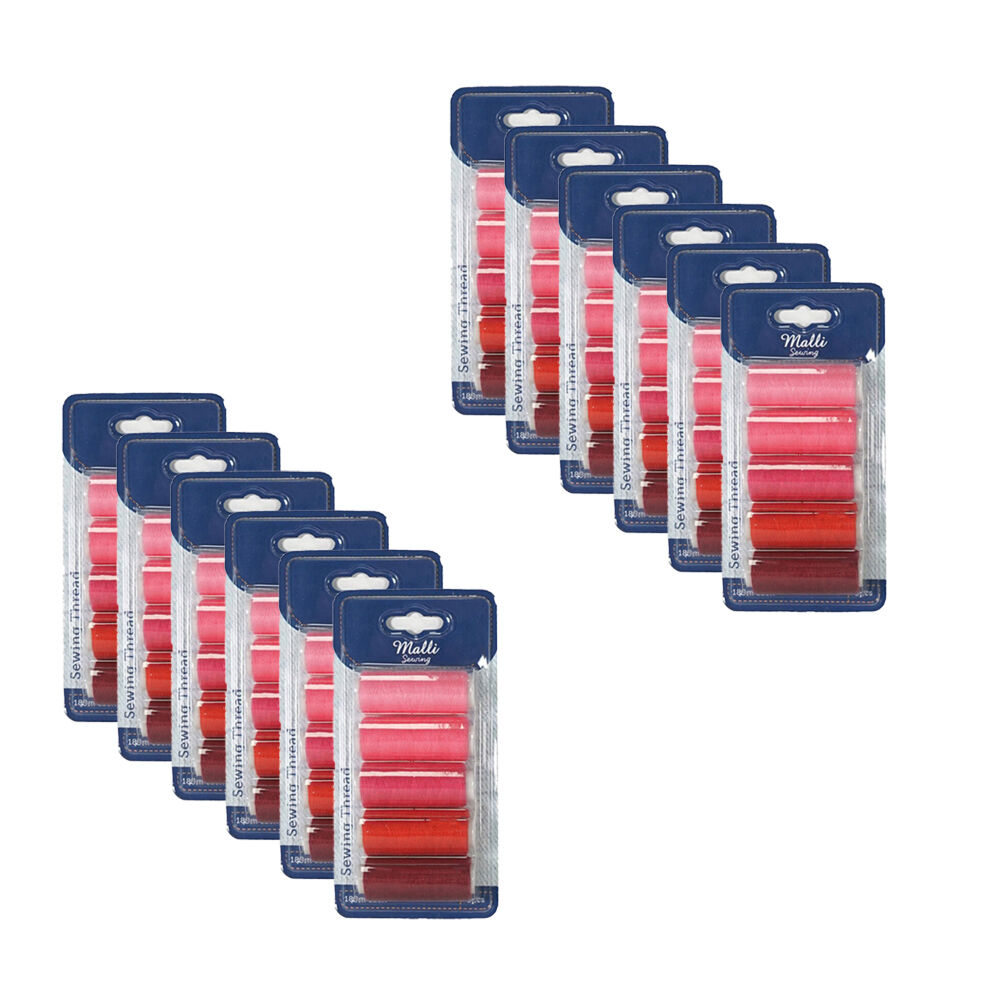 Malli 5pc Malli Pink Shades 180M Plastic Spool Sewing DIY Garment Thread (12 Pack)
