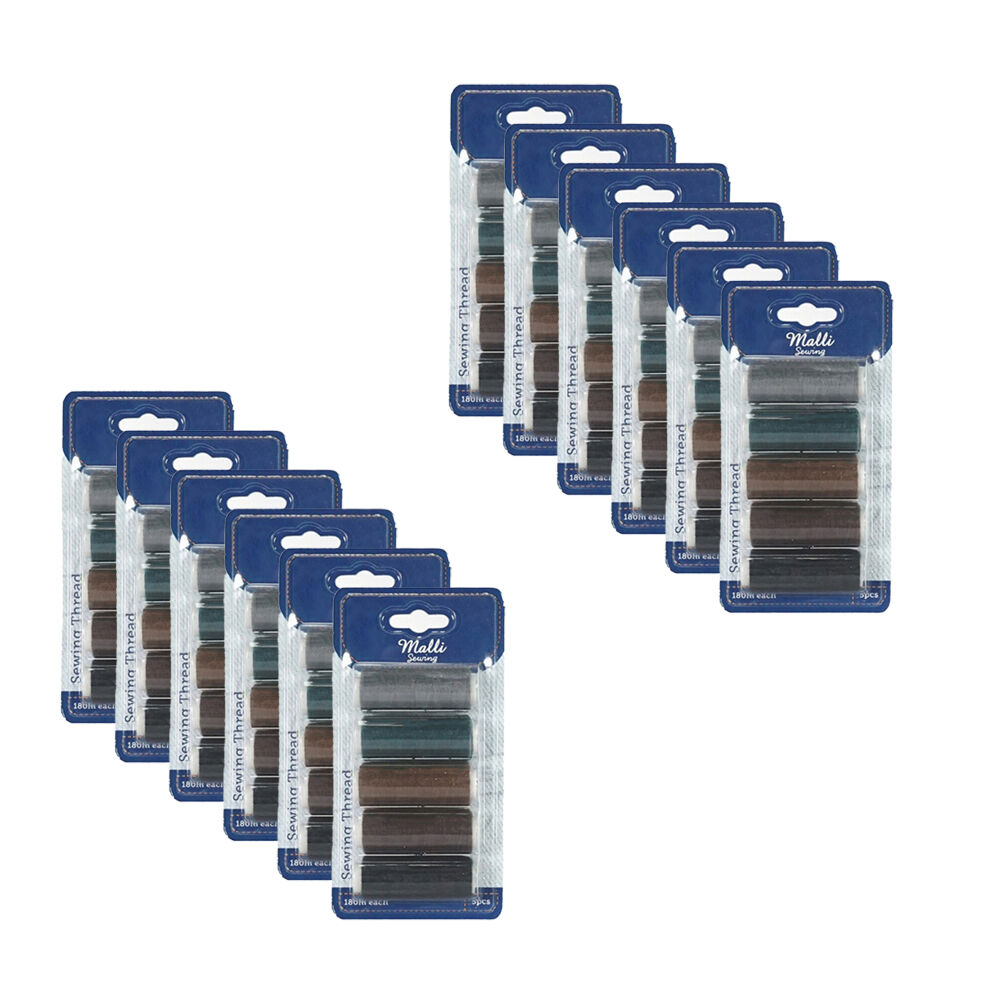 Malli 5pc Malli Dark Shades 180M Plastic Spool Sewing DIY Garment Thread (12 Pack)