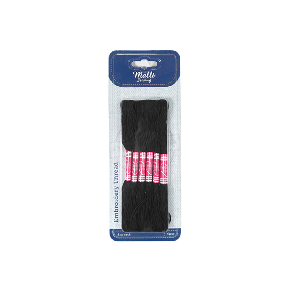 Malli Black 8M Sewing Embroidery Cross-Stitch Thread (6 Pieces)
