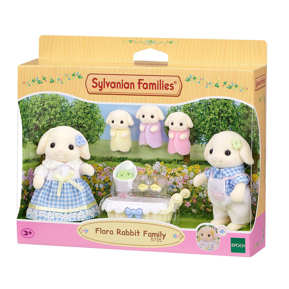 Sylvanian Families Flora Rabbit Family Kids Collectible Animal Figure Toy 3+ (7 Pieces)