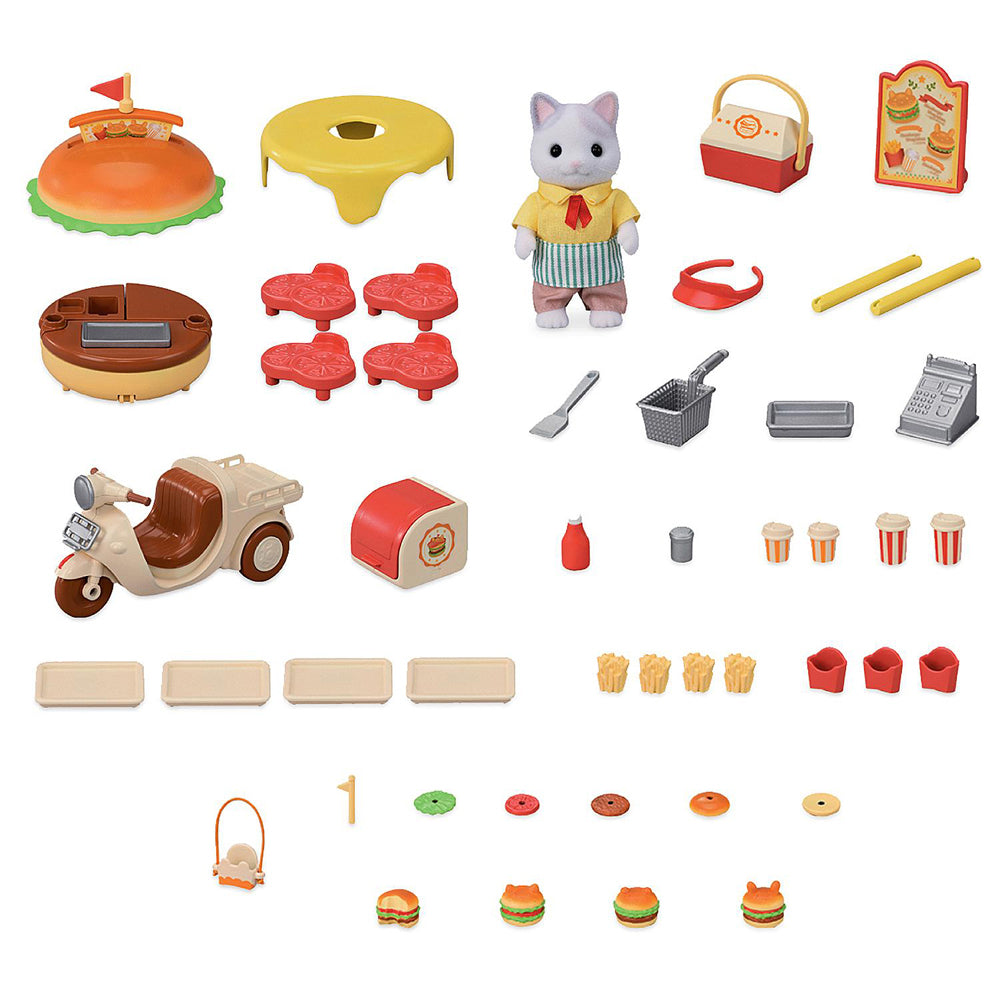 Sylvanian Families Hamburger Stand Pretend Shop Miniature Figure Toy Set 3y+