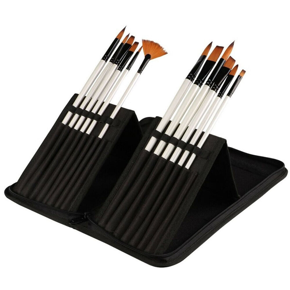 Sinoart Synthetic Long Handled Artist Paint Brush Wallet Black (12 Pieces)