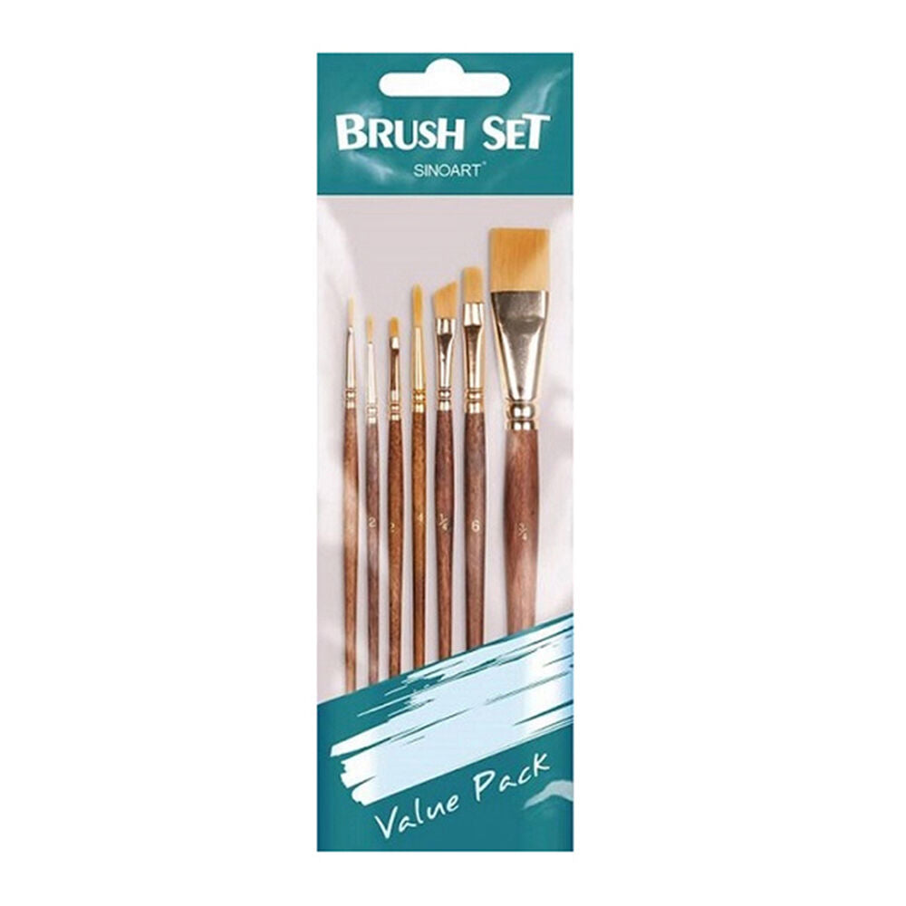 Sinoart Multipurpose Short Handle Painting Brush Set Golden Taklon (7 Pieces)