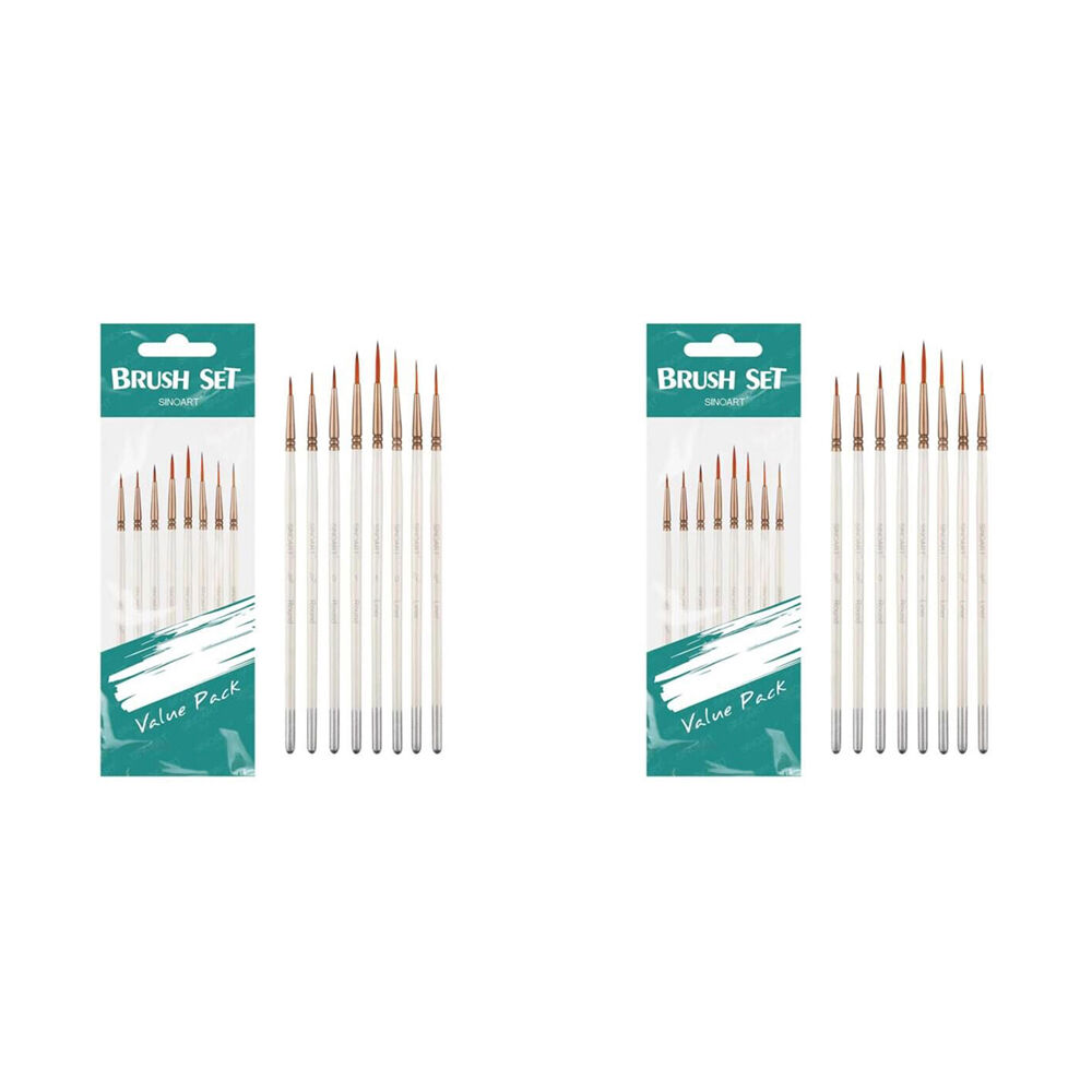 Sinoart 8pc Sinoart Artists Short-Handle Fine Detail Brush Set Golden Taklon White (2 Pack)