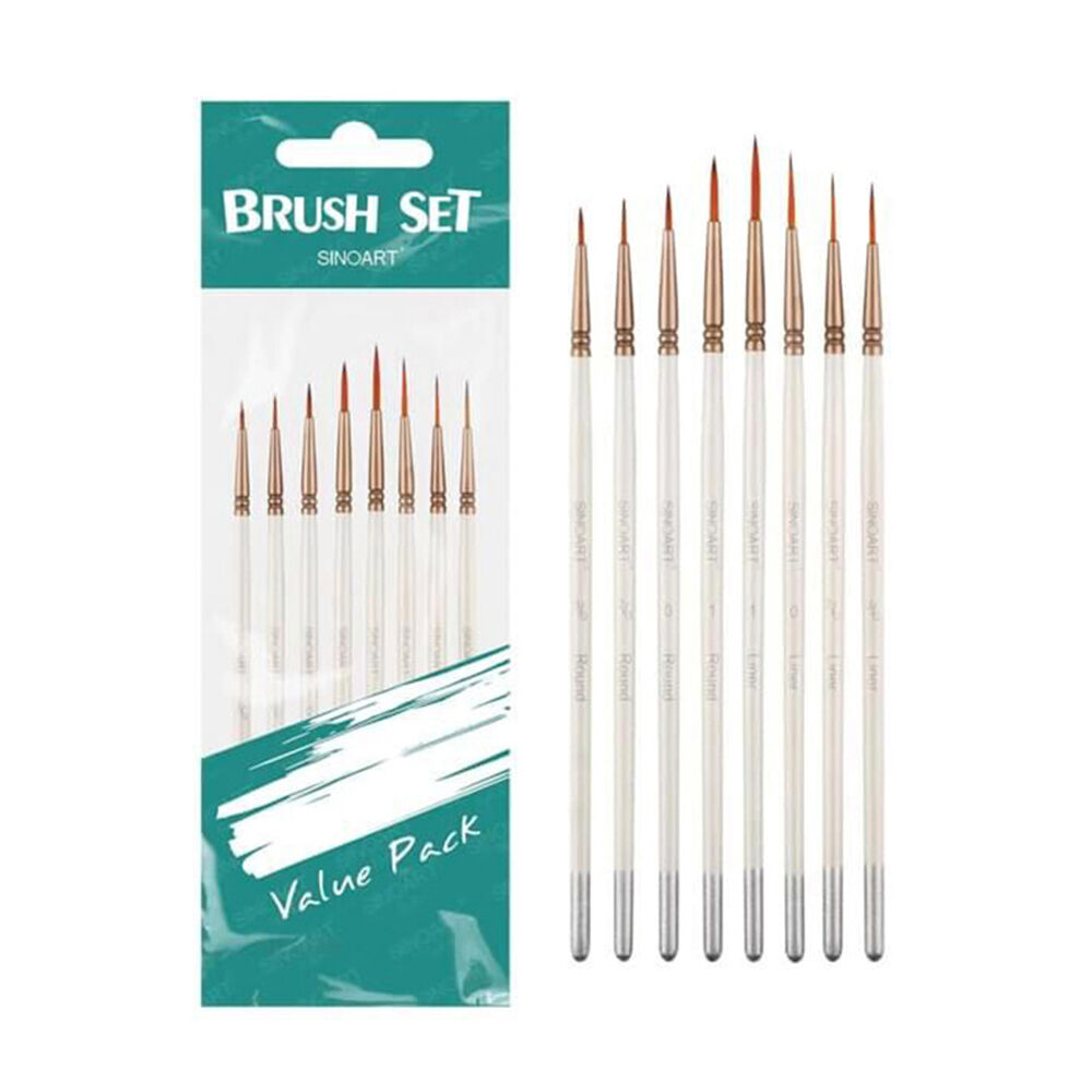 Sinoart 8pc Sinoart Artists Short-Handle Fine Detail Brush Set Golden Taklon White (2 Pack) — image 2