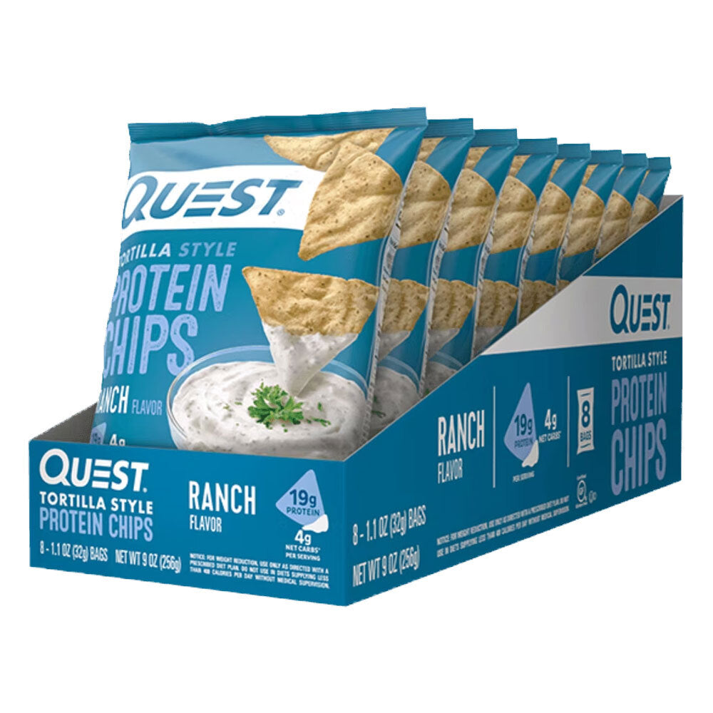 Quest 32g Nutrition Tortilla Style Protein Chips/Crisps Ranch Seasoning (8 Pieces)