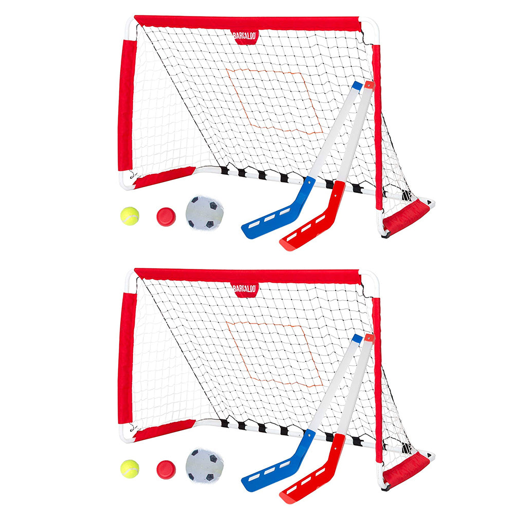 Barcaloo Hybrid Portable Kids Toy Soccer Goal Set w/Hockey Sticks/Balls 3y+ (2 Pack)