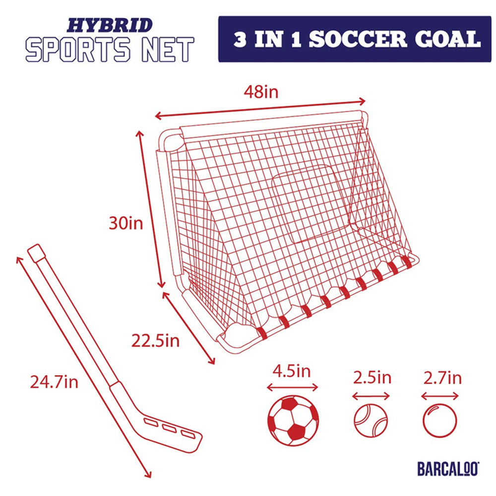 Barcaloo Hybrid Portable Kids Toy Soccer Goal Set w/Hockey Sticks/Balls 3y+ — image 2