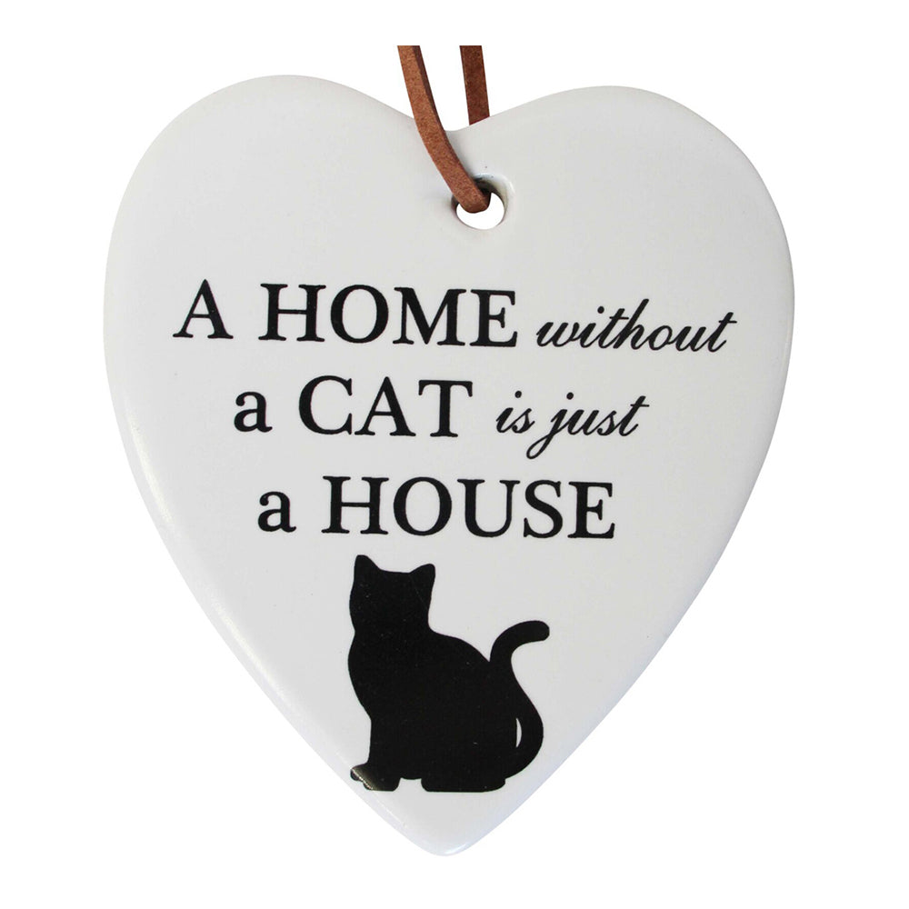 LVD Ceramic Hanging 8x9cm Heart Animal Cat Ornament w/ Hanger Home/Office Room Decor