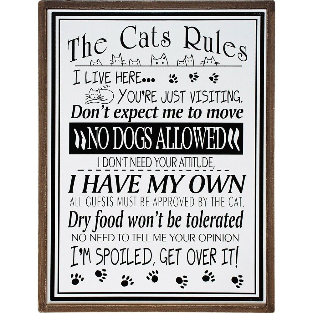 LVD 38x50cm White/Natural Cats Rules Hanging Wooden Decorative Wall Sign