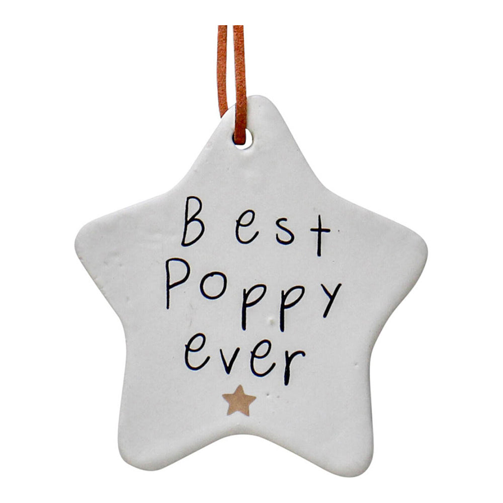 LVD Ceramic Hanging 9cm Star Best Poppy w/Ribbon Ornament Home/Office Room Decor (3 Pack) — image 2