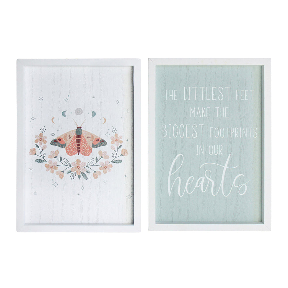 LVD MDF 28cm Footprints Sign Kids Bedroom Decorative Plaque Set Green/White (2 Pieces)