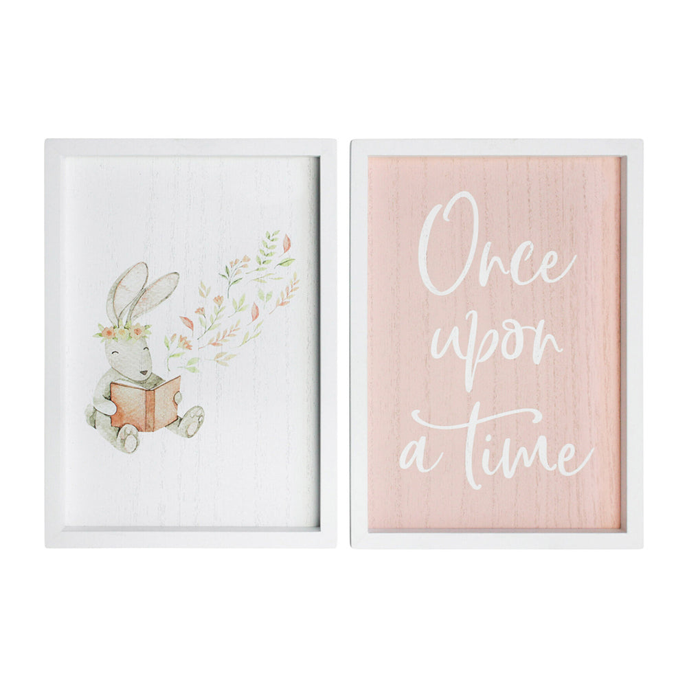 LVD MDF 28cm Once Upon a Time Sign Kids Bedroom Decor Plaque Set Pink/White (2 Pieces)