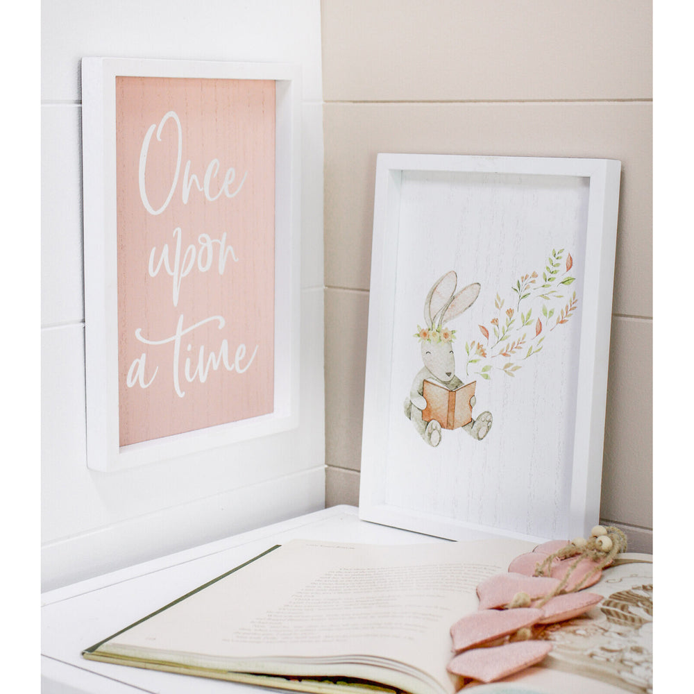 LVD MDF 28cm Once Upon a Time Sign Kids Bedroom Decor Plaque Set Pink/White (2 Pieces) — image 2