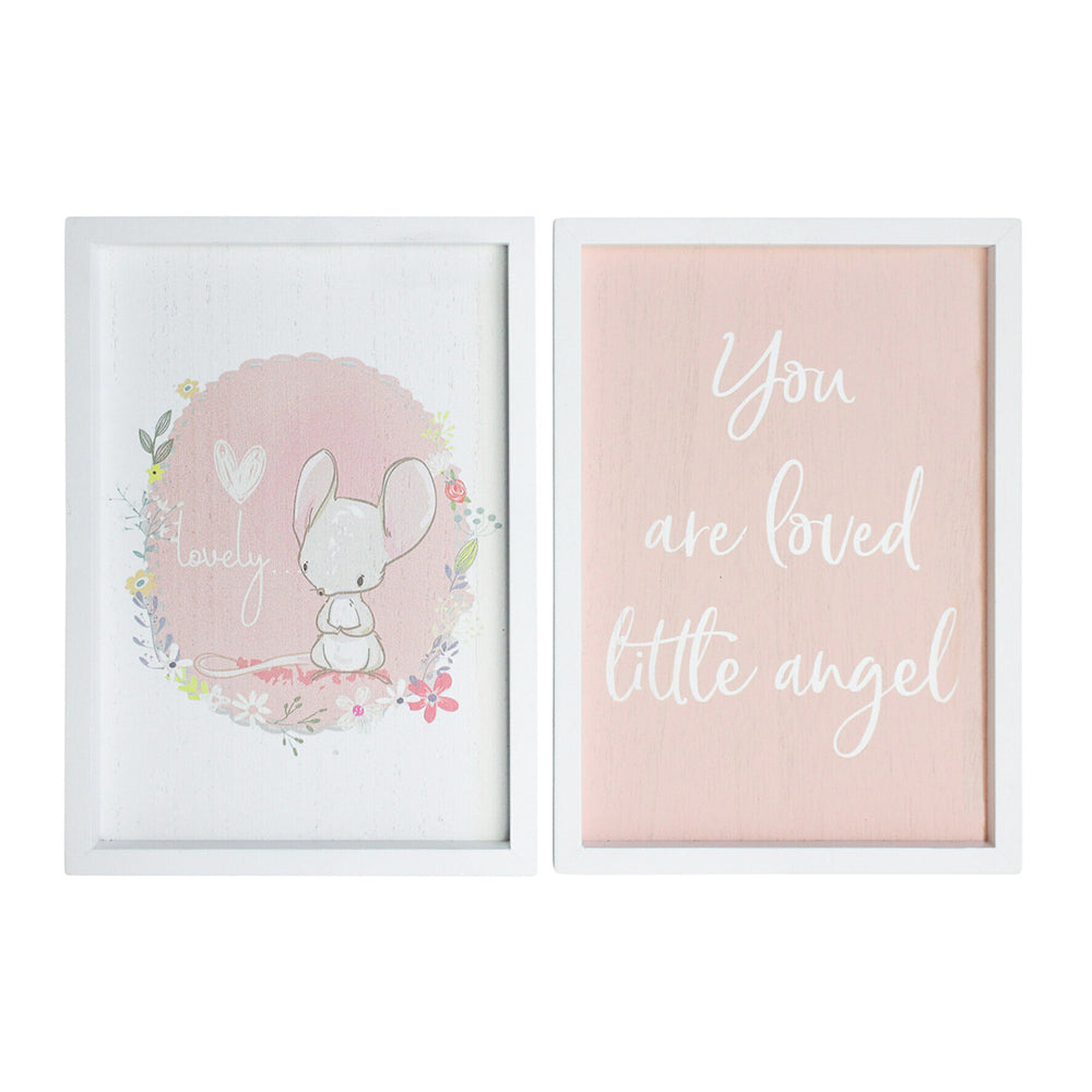 LVD MDF 28cm Little Angel Sign Kids Bedroom Decorative Plaque Set Pink/White (2 Pieces)