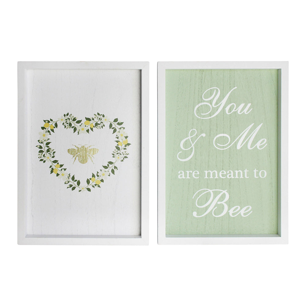 LVD You & Me Bee 28cm MDF Sign Wall Hanging Message Set Home/Office Room Decor (2 Pack)