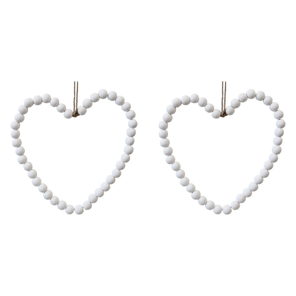 LVD Wood/Metal/Jute 25cm Beaded Heart Home Decorative Hanging Ornament Med White (2 Pack)