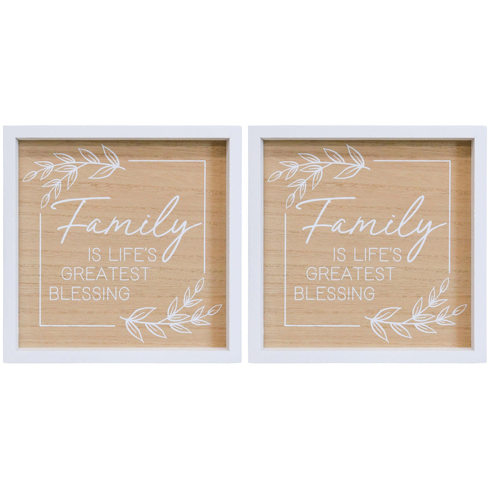 LVD 24cm MDF Family Blessing Sign Wall Hanging Home Decor Shelf Display (2 Pack)