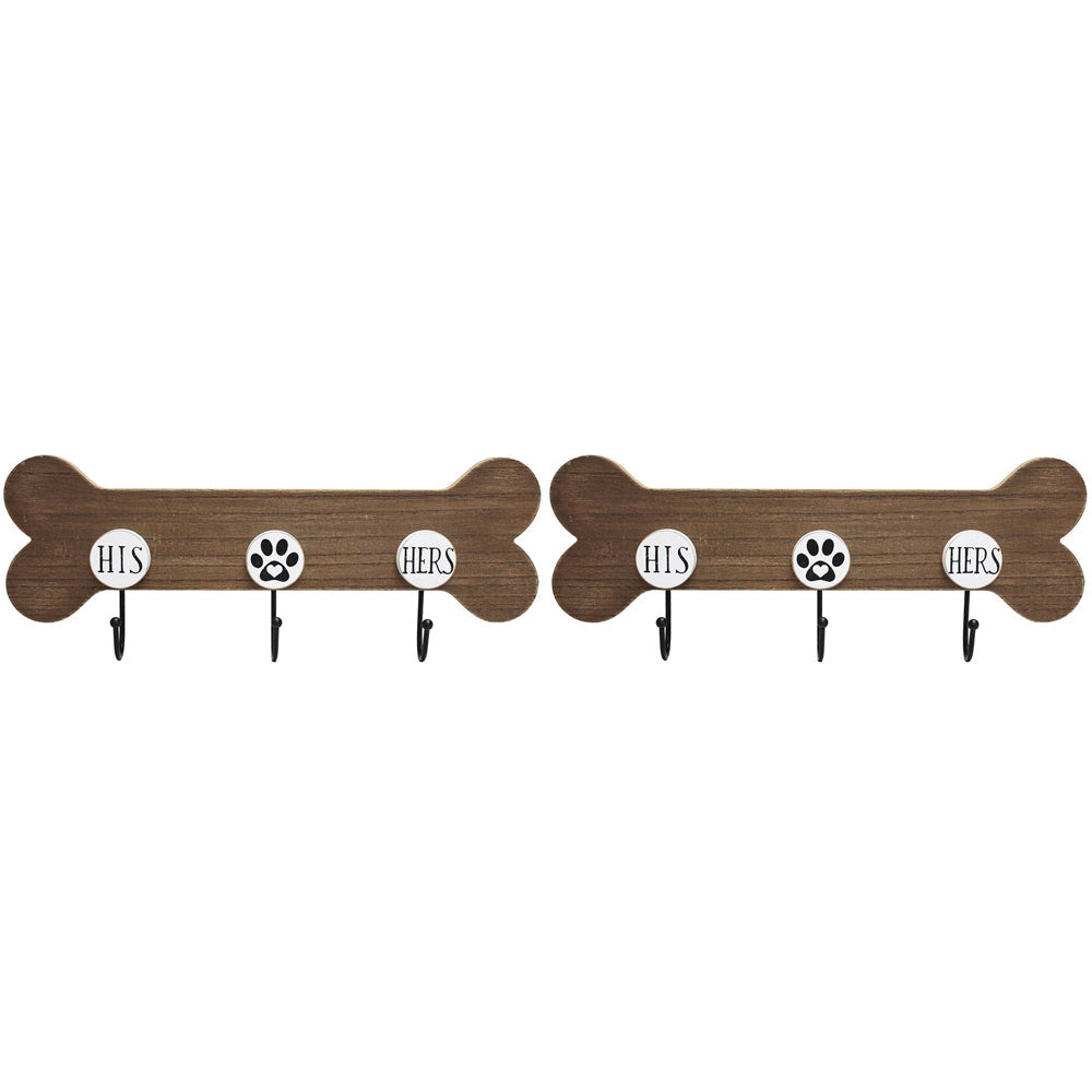 LVD 41cm MDF Pet His Her Hook Wall Mounted Home Organiser Leash Hanger (2 Pack)