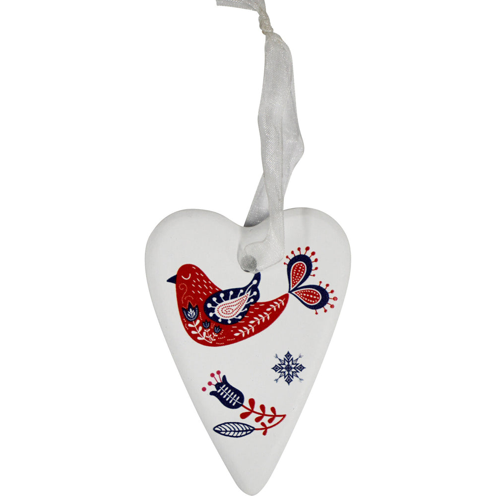 LVD Ceramic Gift Heart Folk Home Xmas Hanging Ornament Decor 6x8cm White — image 2