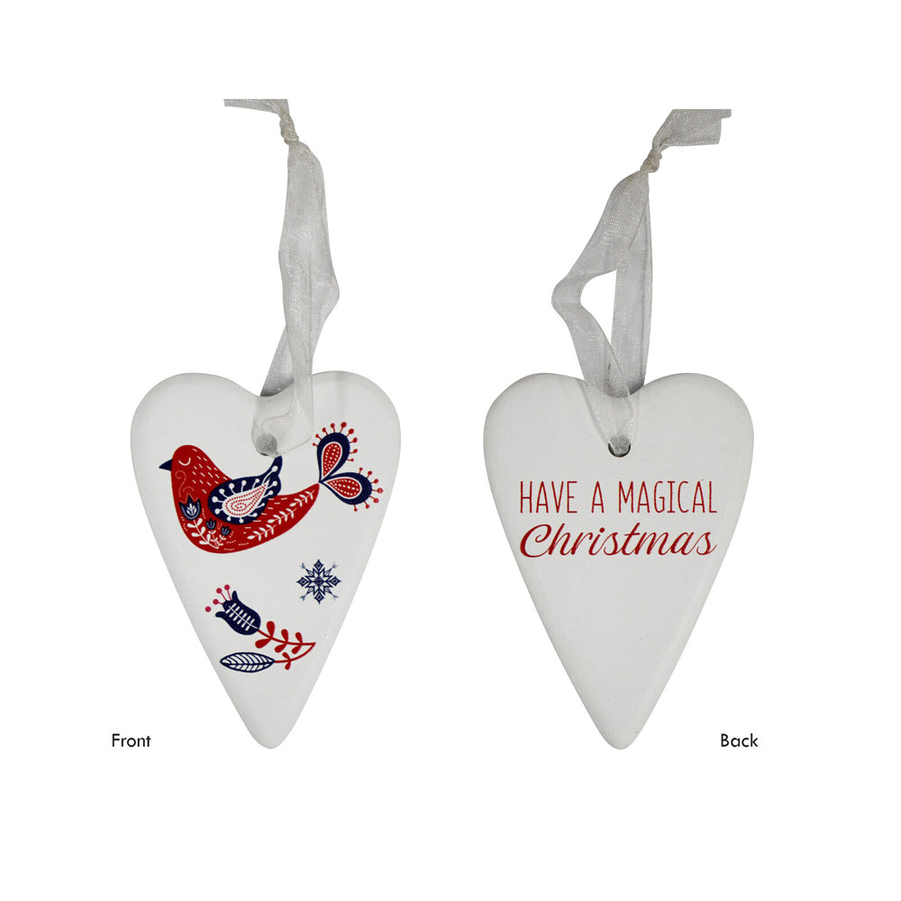LVD Ceramic Gift Heart Folk Home Xmas Hanging Ornament Decor 6x8cm White (12 Pack) — image 2