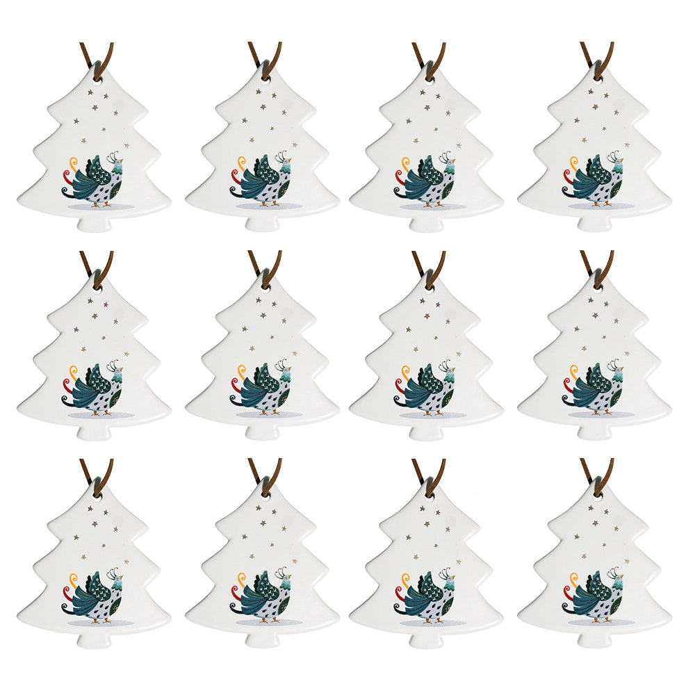 LVD Hang Tree Christmas Dove Decorative Sculpture Ornament Home/Lounge Decor (12 Pack)