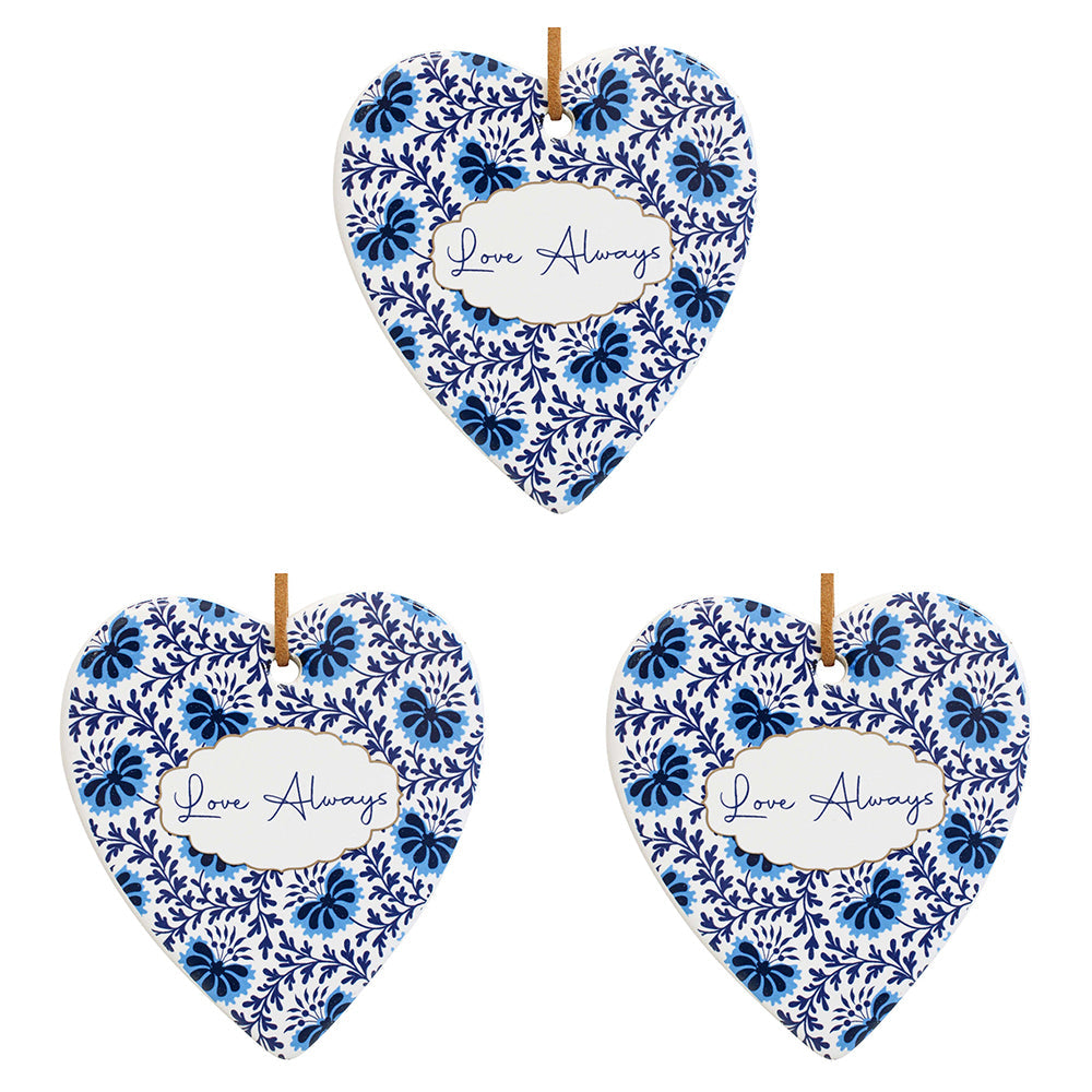 LVD Ceramic Hanging 8x8cm Heart Love Always w/Hanger Ornament Home Room Decor (3 Pack)