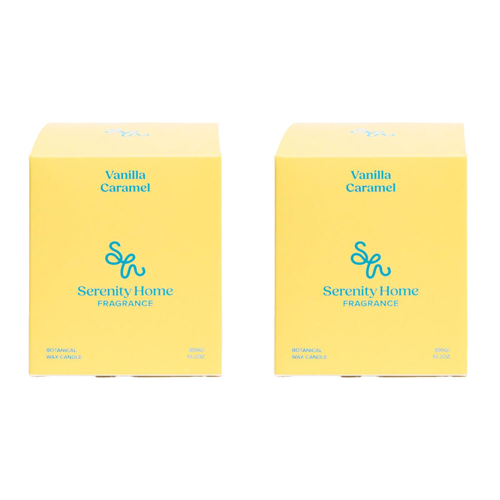 Serenity Vanilla Caramel Scent Home Fragrance Candle Jar 300g (2 Pack)