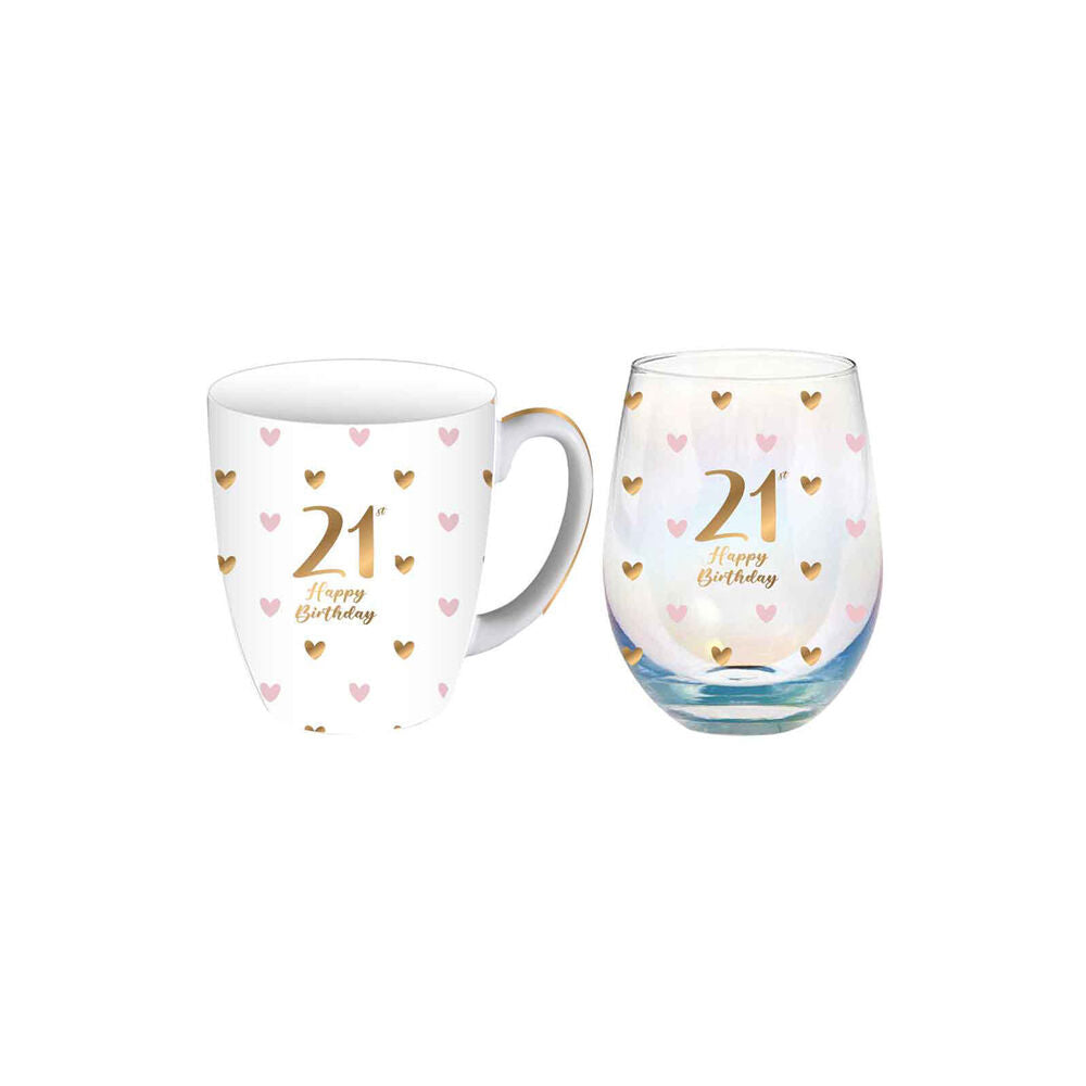 LMD Glass 21st Sweet Heart Mug & Stemless Set Drinkware 400ml/520ml (2 Pack) — image 2