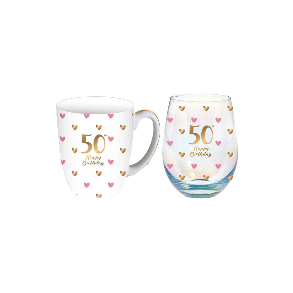 LMD Glass 50th Sweet Heart Mug & Stemless Set Drinkware 400ml/520ml (2 Pack) — image 2