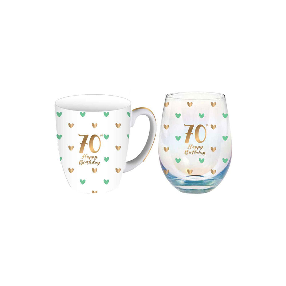 LMD Glass 70th Sweet Heart Mug & Stemless Set Drinkware/Glassware 400ml/520ml
