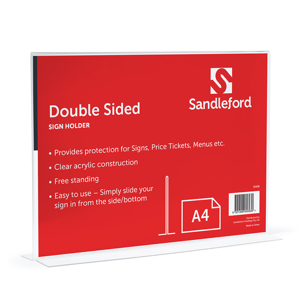 Sandleford 29.7cm Double-Sided T-Shape A4 Sign/Menu Holder Landscape Stand Clear