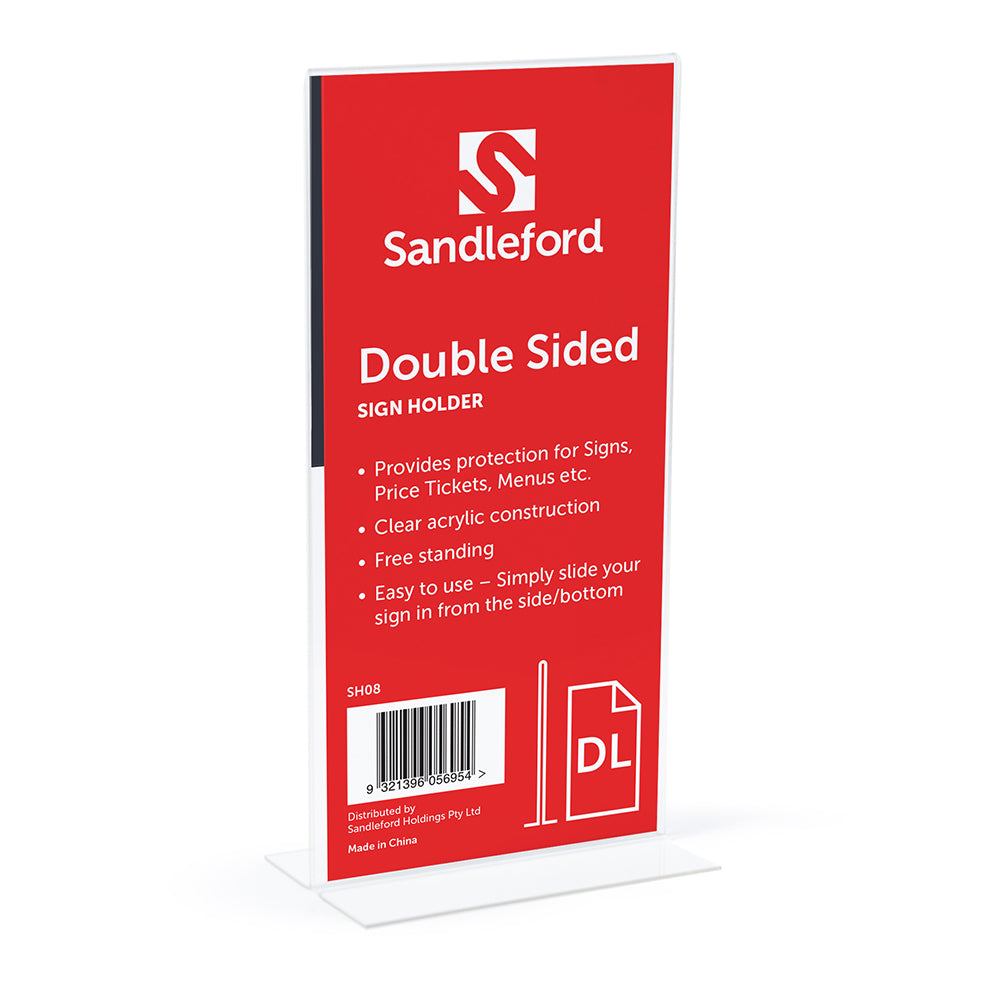 Sandleford 22cm Double-Sided T-Shape Sign/Menu Holder Portrait Acrylic Stand CLR