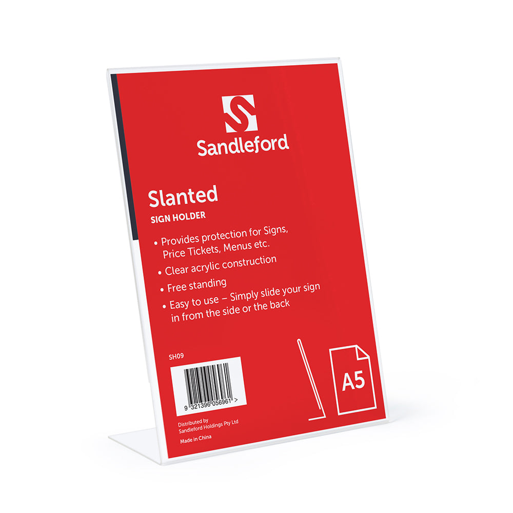 Sandleford A5 Slanted 21cm Menu/Sign Holder Portrait Acrylic Display Stand Clear