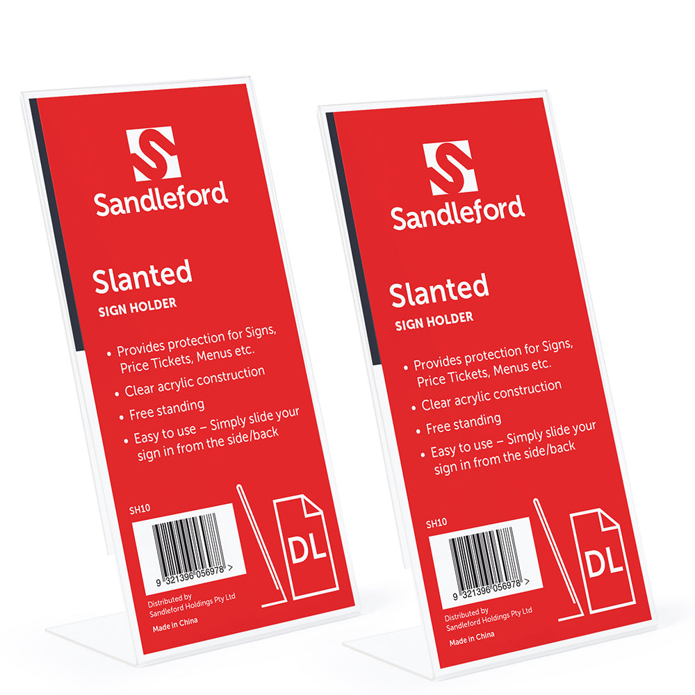 Sandleford 22cm Slanted DL Sign Holder Portrait Acrylic Menu Display Stand (2 Pack)