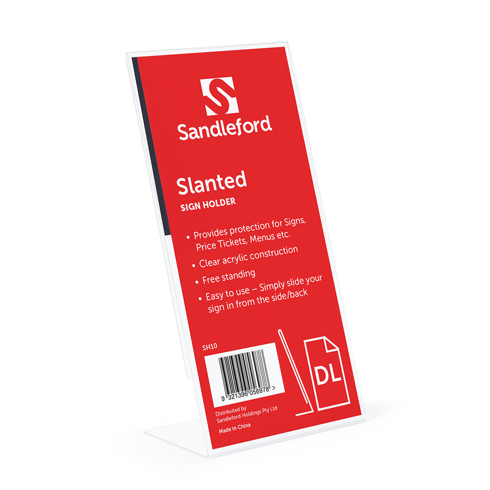 Sandleford 22cm Slanted DL Sign Holder Portrait Acrylic Menu Display Stand Clear