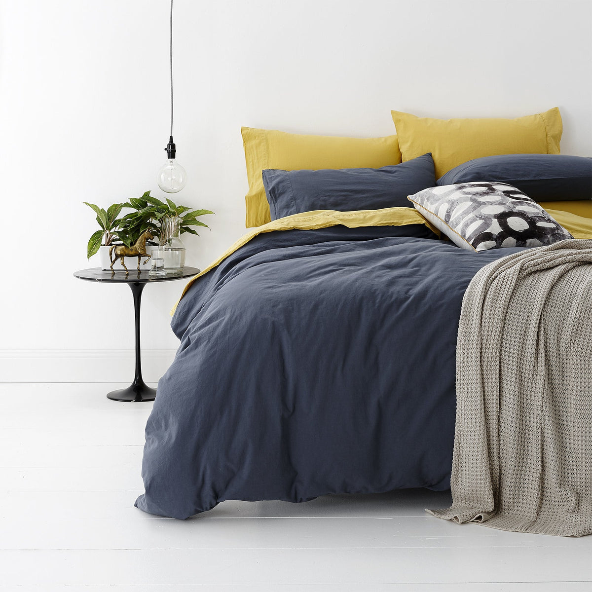 Park Avenue European Vintage Washed Cotton Bed Quilt Cover Set Super King Blue